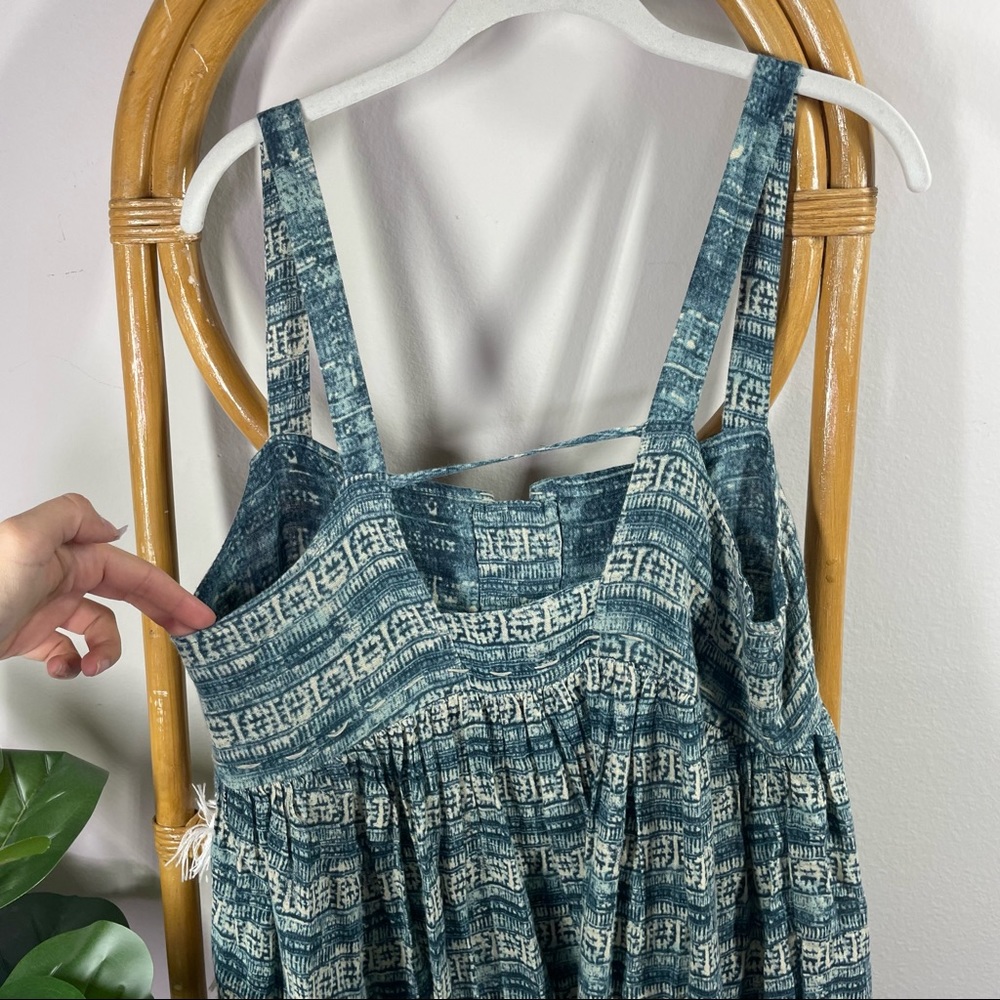 Free People Blue Boho Maxi Square Neck Tribal Print sz L - Picture 5 of 11